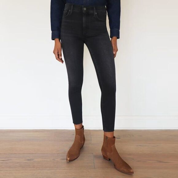 Aritzia Denim Forum The Nico Washed Black Mid Rise Skinny Crop Raw Hem Jeans - Picture 1 of 8